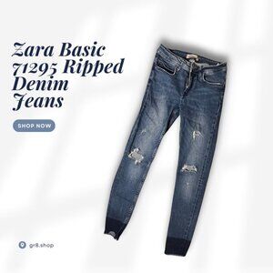Zara Basic 7195 Ripped Denim Jeans US 0 Blue Distressed Casual Slim Fit Stretchy
